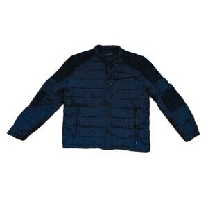 Marc New York Winslow Mixed-Media Puffer Jacket Mens L Black Quilted Moto Style